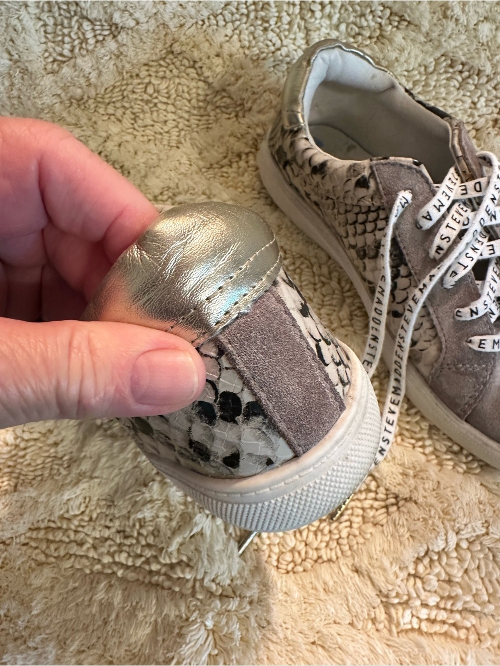 Steve Madden Taupe Suede Sneakers with Snake-Print Panels - Picture 6 of 9